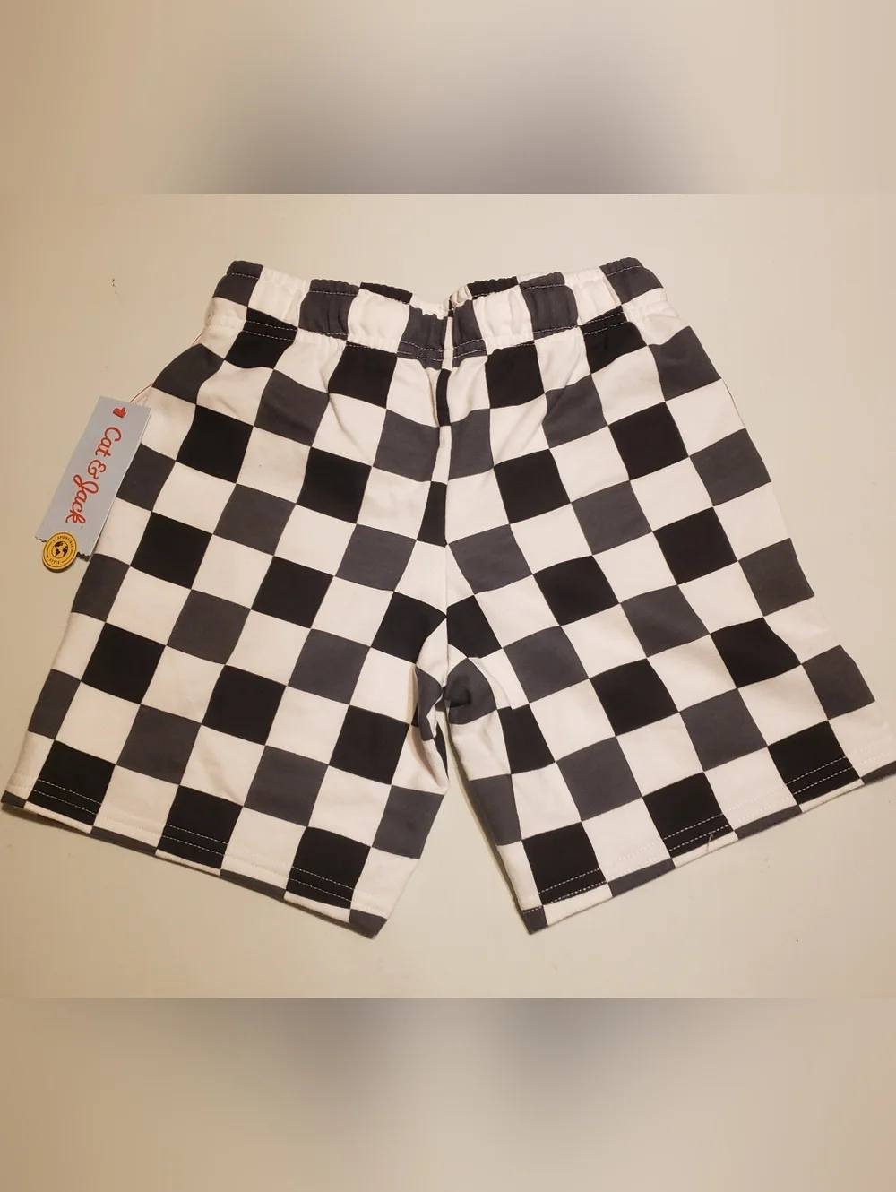 Cat & Jack Black and White Checkerboard Drawstring Shorts - Picture 2 of 6